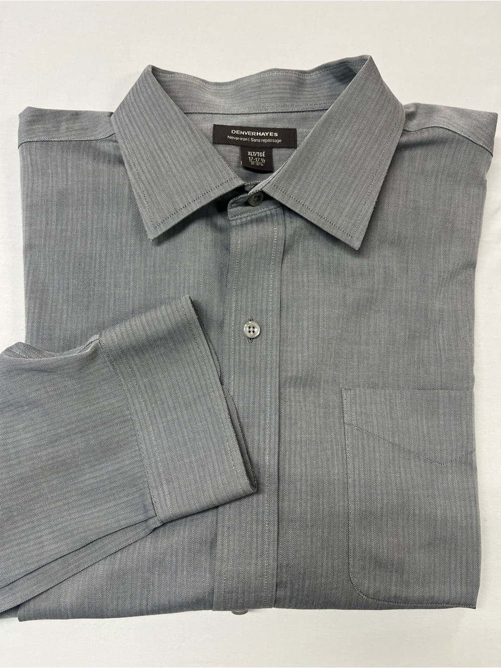 Denver Hayes Grey Herringbone Never-Iron Dress Shirt Size XLT Tall Button Up1687